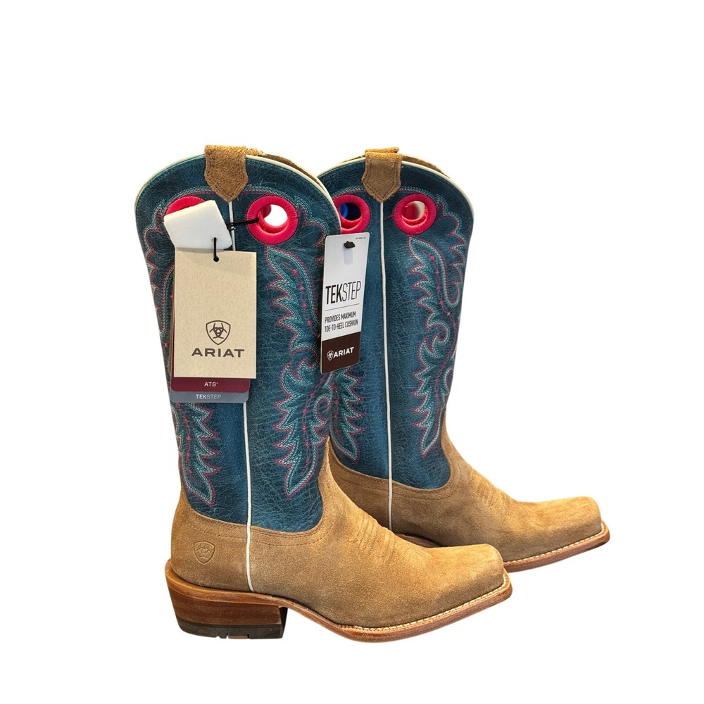 Ariat Futurity Boon Western Boots Buckskin Roughout Blue Women's 7B Cowgirl